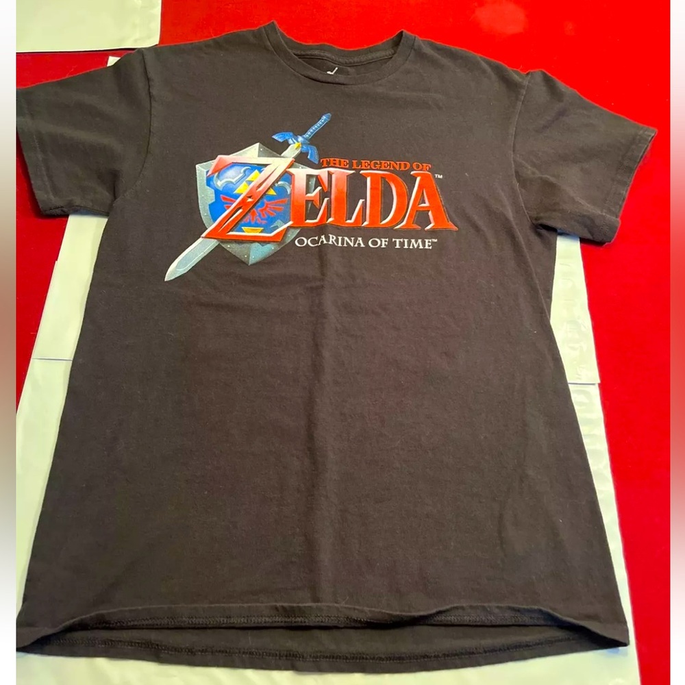 The Legend Of Zelda Black Ocarina Of Time T-Shirt Sword Shield Men Medium Cotton